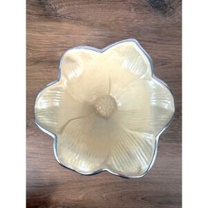 Julia Knight 8" Flower Snow Lily Enameled‎ Engraved Art Metal Bowl Signed